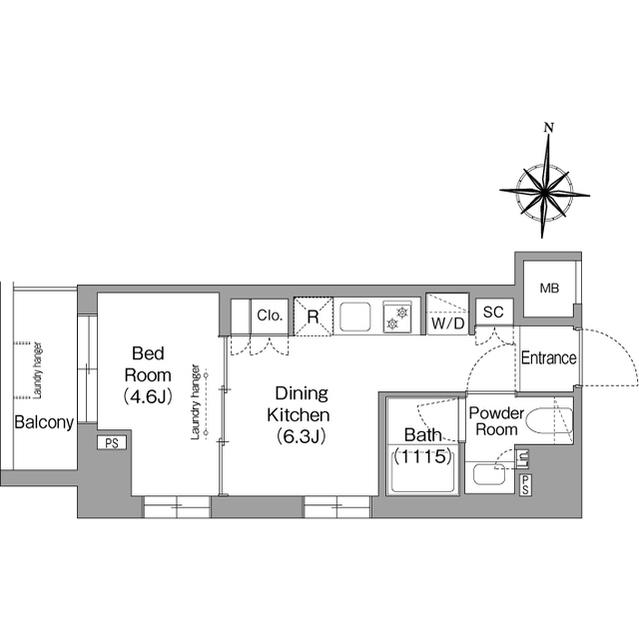 ウエリスアーバン住吉イースト(1DK/5階)の間取り写真