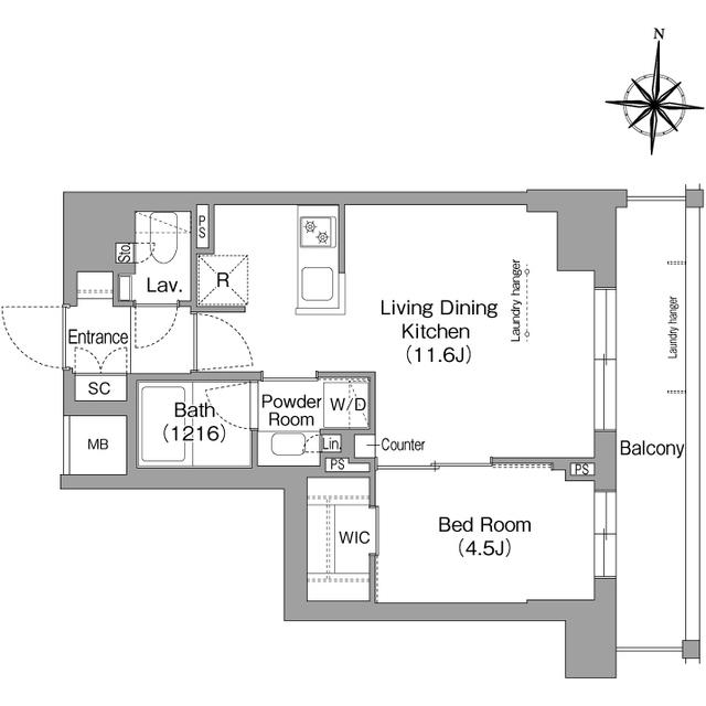 ウエリスアーバン住吉イースト(1LDK/5階)の間取り写真