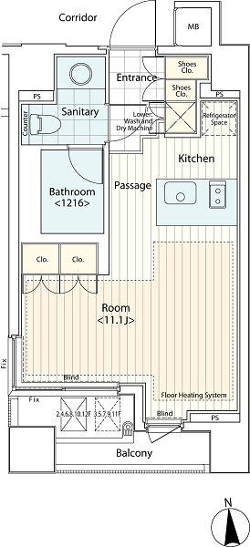カスタリア麻布十番2(ワンルーム/12階)の間取り写真