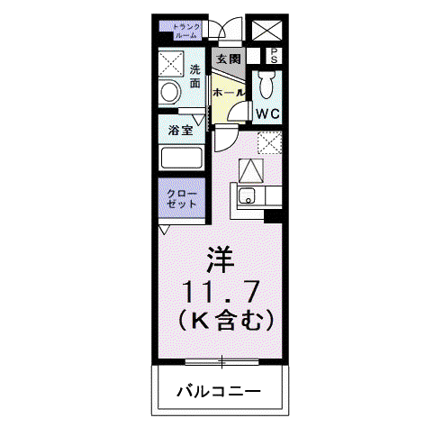 ブルースカイヒルズⅡ(ワンルーム/1階)の間取り写真