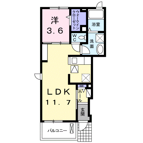ミルト・ソレイユ(1LDK/1階)の間取り写真