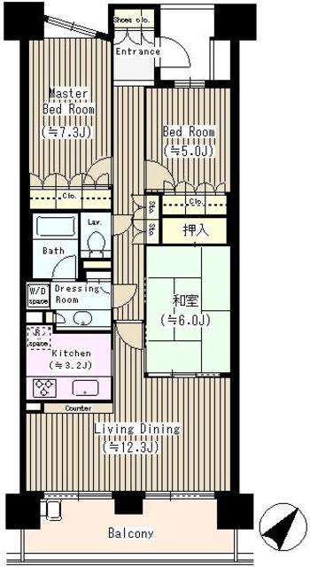 パークスカイタワー松戸(3LDK/9階)の間取り写真