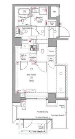 ユリカロゼ北綾瀬(1K/4階)の間取り写真