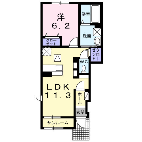 グラン フォルテⅢ(1LDK/1階)の間取り写真