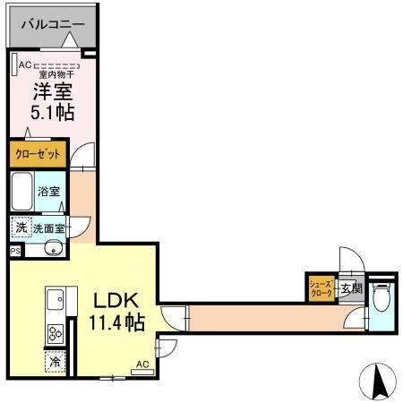 レクシア扇Ⅰ(1LDK/2階)の間取り写真