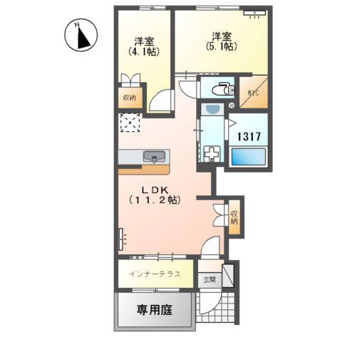 アンブレラ(2LDK/1階)の間取り写真