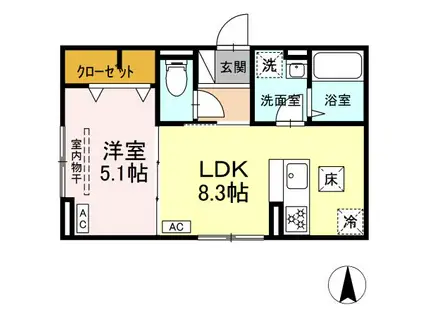 レクシア六町(1LDK/1階)の間取り写真