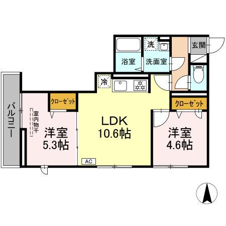 グラナーデ六町Ⅱ(2LDK/3階)の間取り写真