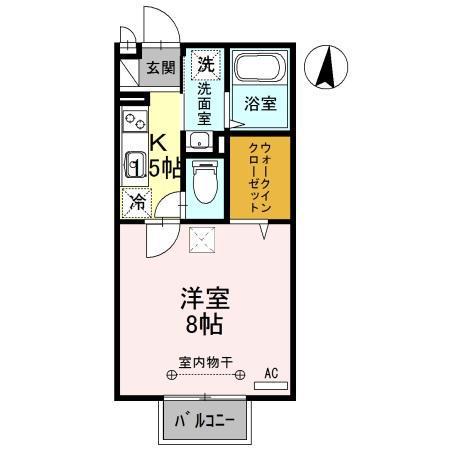 ウィルモアK・2(1K/1階)の間取り写真