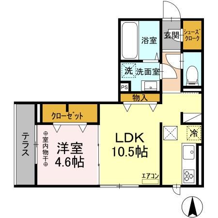アベニール(1LDK/1階)の間取り写真
