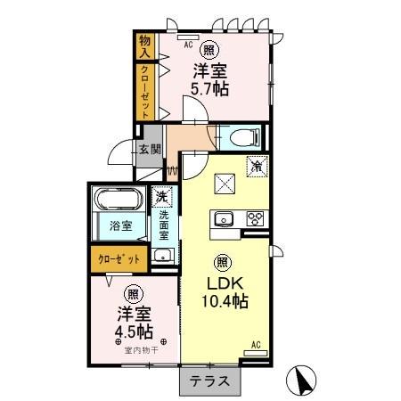 ラ・サカン(2LDK/1階)の間取り写真