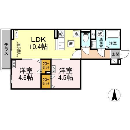 セレスティア南花畑III(2LDK/1階)の間取り写真