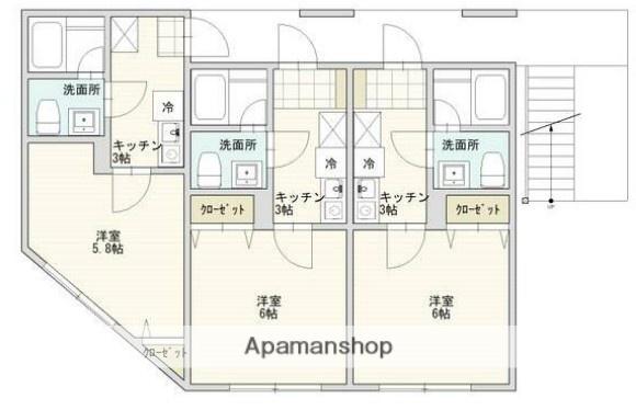 サンティエ六町(1K/3階)の間取り写真