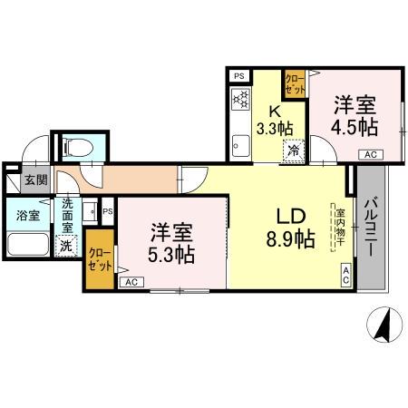 セレスティア興野(2LDK/2階)の間取り写真
