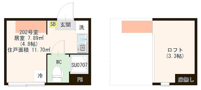 ハーモニーテラス千住河原町Ⅲ(ワンルーム/2階)の間取り写真