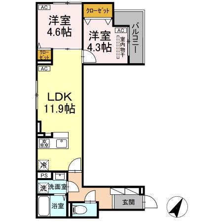 セレスティア扇III(2LDK/3階)の間取り写真