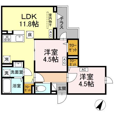 セレスティア扇III(2LDK/1階)の間取り写真