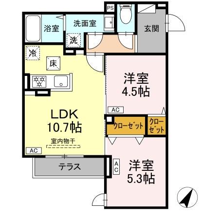セレスティア扇III(2LDK/1階)の間取り写真