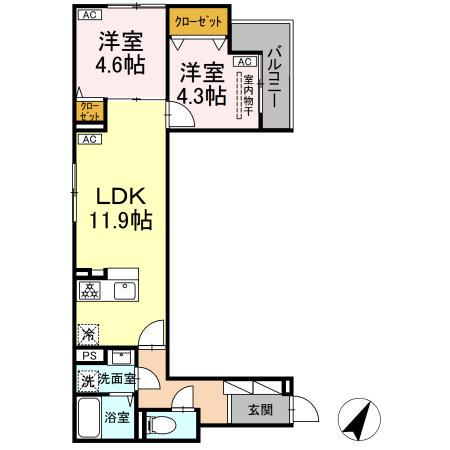 セレスティア扇III(2LDK/2階)の間取り写真