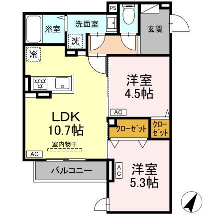 セレスティア扇III(2LDK/3階)の間取り写真