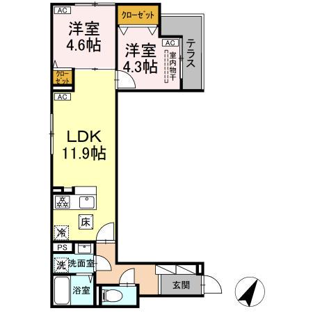 セレスティア扇III(2LDK/1階)の間取り写真