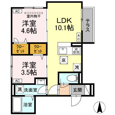セレスティア荒川II(2LDK/1階)の間取り写真