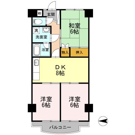 スカイハイツYOSHIMI(3DK/4階)の間取り写真