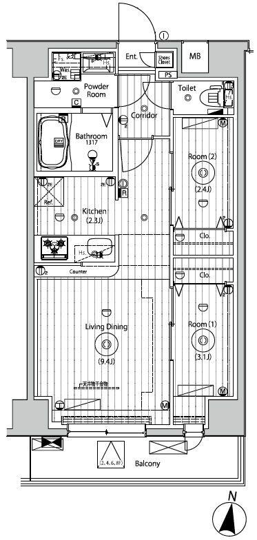 メイクスアート五反野(2LDK/7階)の間取り写真
