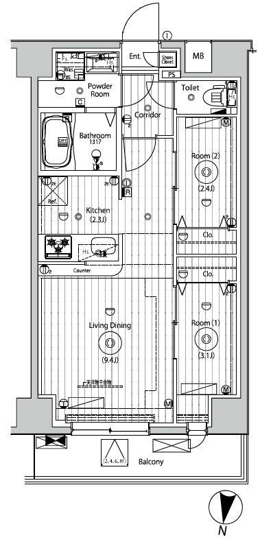 メイクスアート五反野(2LDK/5階)の間取り写真