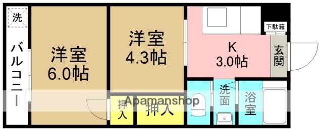 山﨑コーポ(2K/2階)の間取り写真