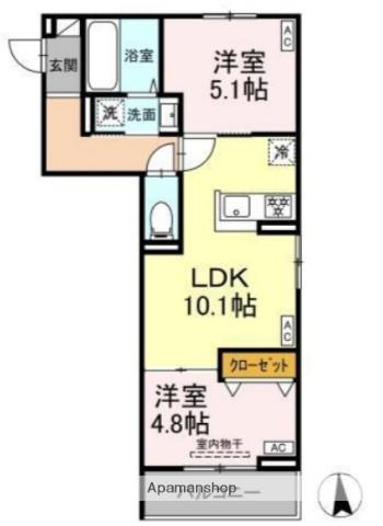 セレスティア六町Ⅱ(2LDK/2階)の間取り写真