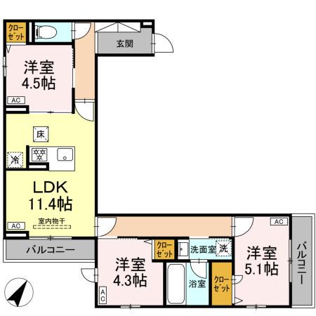 セレスティア細田A(3LDK/1階)の間取り写真