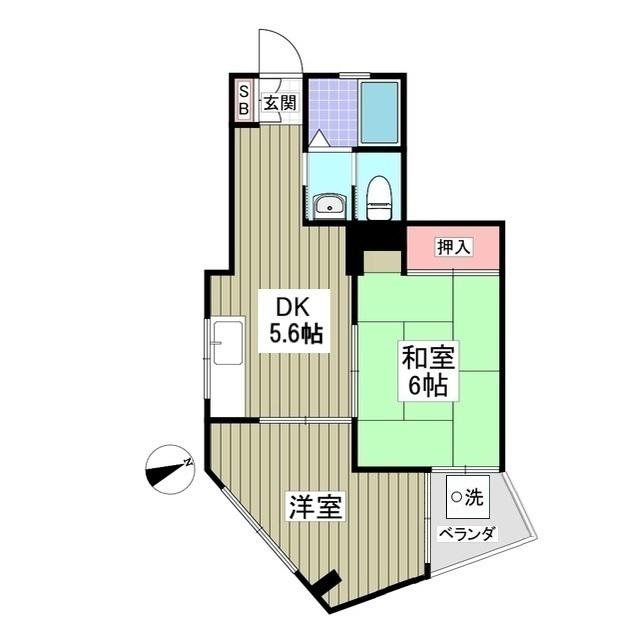 有賀サンハイツ(2DK/6階)の間取り写真