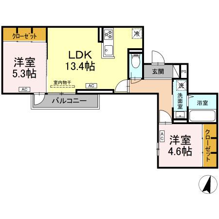 オードリーコート(2LDK/3階)の間取り写真