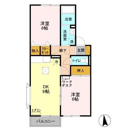 セジュール御堂の上A(2DK/1階)の間取り写真