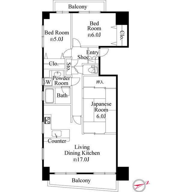 コスモ新松戸(3LDK/4階)の間取り写真
