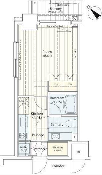 カスタリア雪谷(1K/5階)の間取り写真