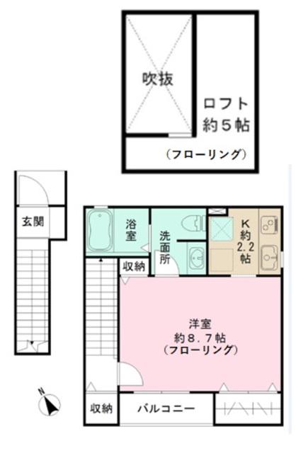 グランヴィスタ四ツ谷(1K/2階)の間取り写真