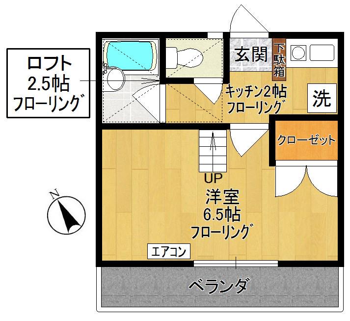アイランドA(1K/2階)の間取り写真