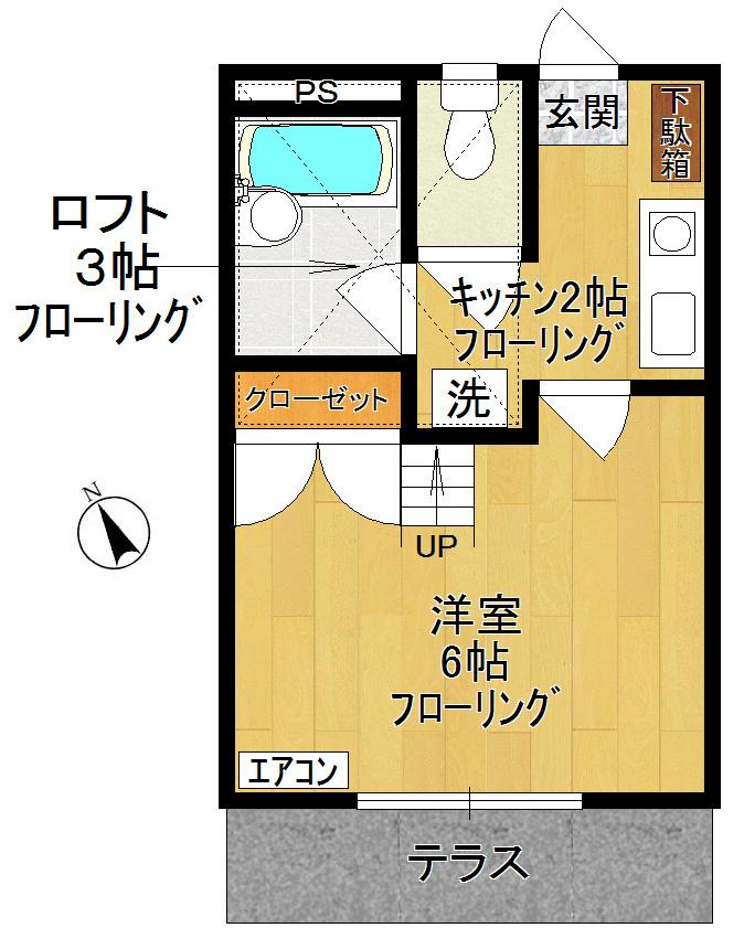 アイランドB(1K/1階)の間取り写真