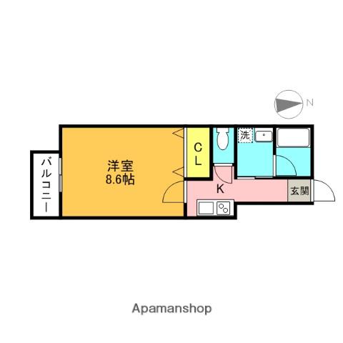 MIZUWATT KYOUDO B棟(1K/3階)の間取り写真