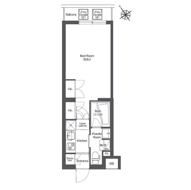 コンフォリア不動前(1K/2階)の間取り写真