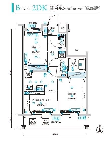 メインステージ大森町Ⅱ(2DK/1階)の間取り写真