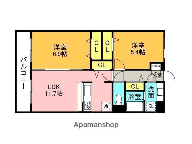 ファミーユ・フジ(2LDK/4階)の間取り写真