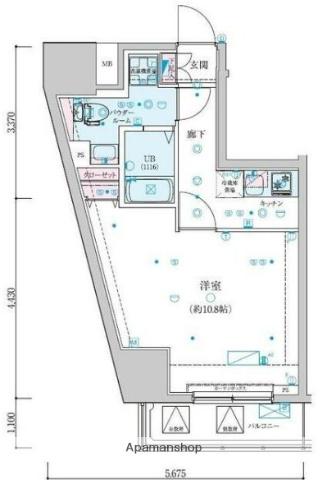 ジェノヴィア渋谷笹塚スカイガーデン(1K/1階)の間取り写真