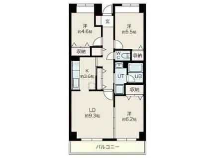 目黒本町マンション(3LDK/2階)の間取り写真