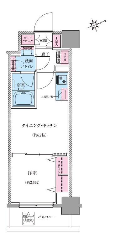 クレヴィアリグゼ世田谷松陰神社前(1DK/7階)の間取り写真