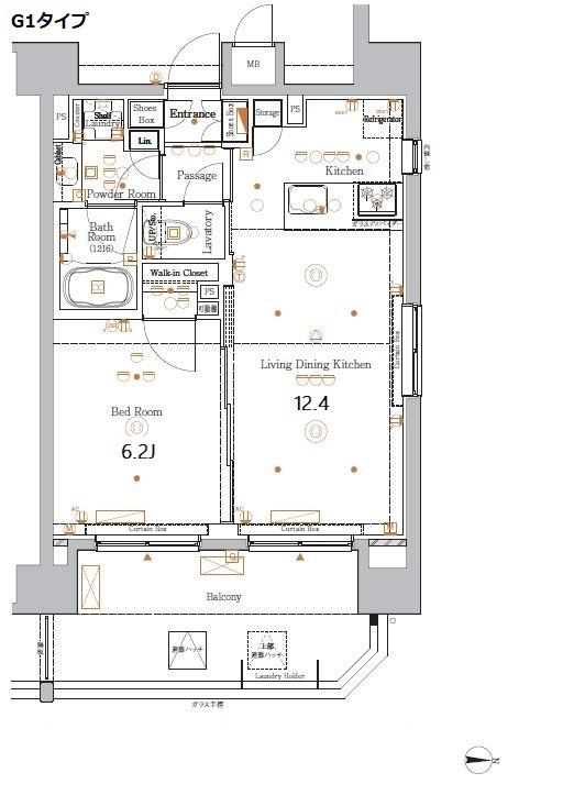 ラクラス蒲田Ⅱ(1LDK/12階)の間取り写真