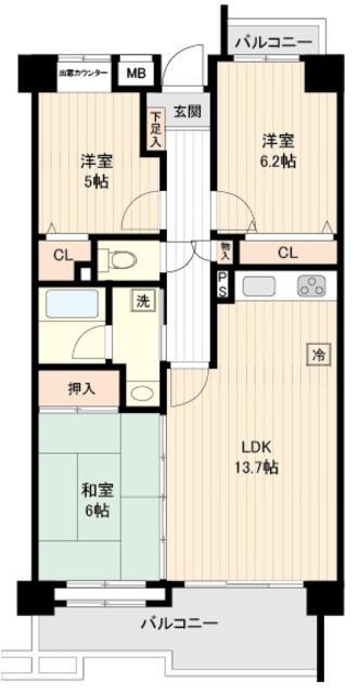 セリゼ雪が谷(3LDK/4階)の間取り写真