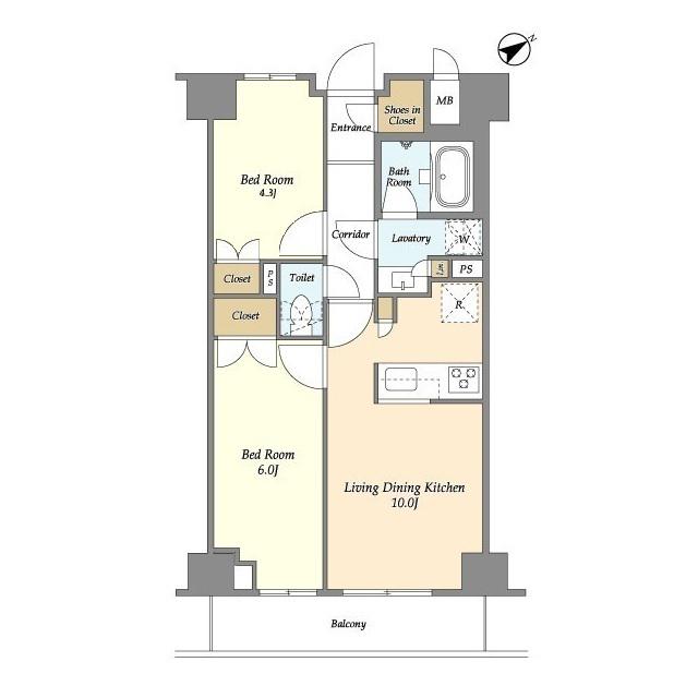 市谷台町坂フロント(2LDK/9階)の間取り写真